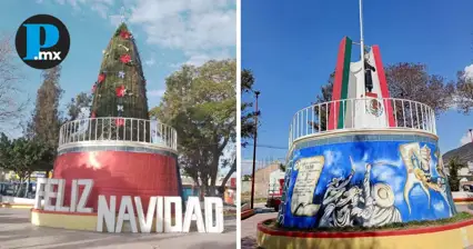 Chapulco disfraza estatua de Miguel Hidalgo como árbol navideño