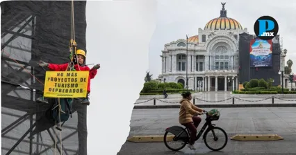 Activistas de Greenpeace protestaron en Bellas Artes contra el parque tur&iacute;stico &ldquo;Perfect Day&rdquo; de Royal Caribbean en Mahahual.