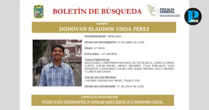 Piden ayuda para localizar a adolescente desaparecido en Puebla