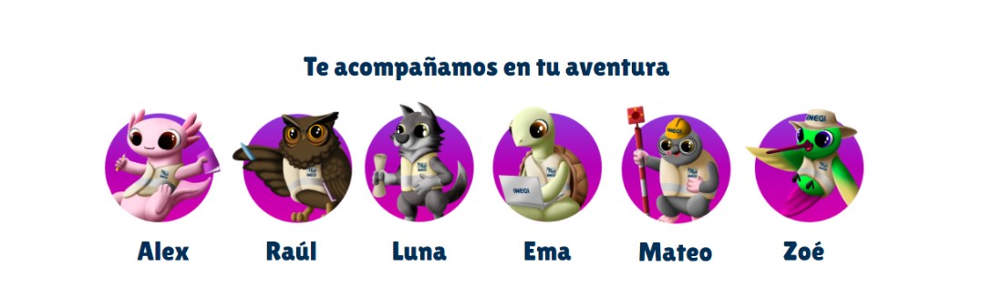 Seis personajes que acompañarán al infante en el portal "Cuéntame de México" INEGI