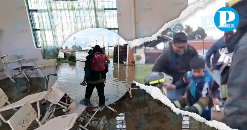 Se inunda primaria en Coronango: rescatan a más de 60 estudiantes