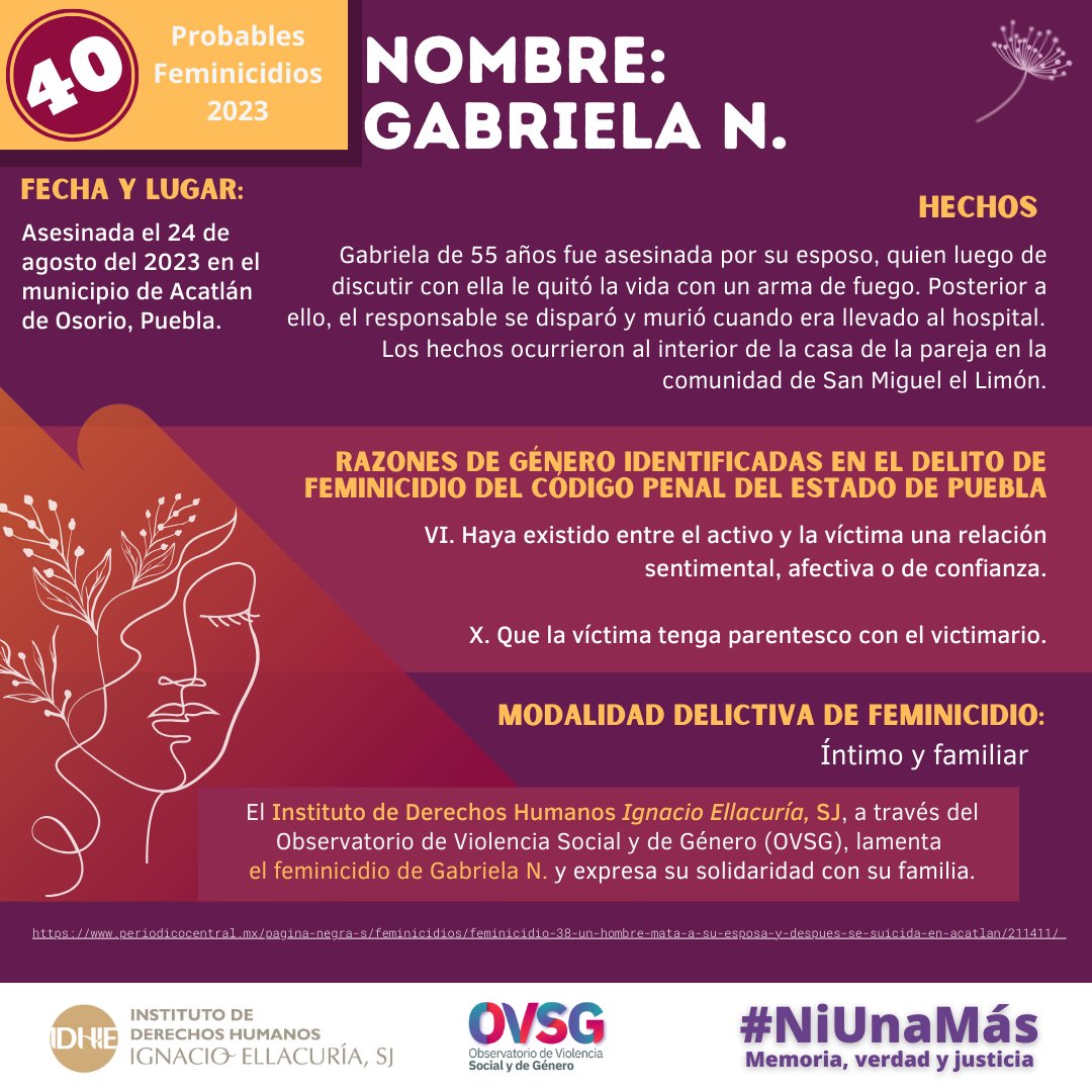 Feminicidio de Gabriela de 55 años, fue asesinada por su esposo. Tras una discusión, le quitó la vida con un arma de fuego