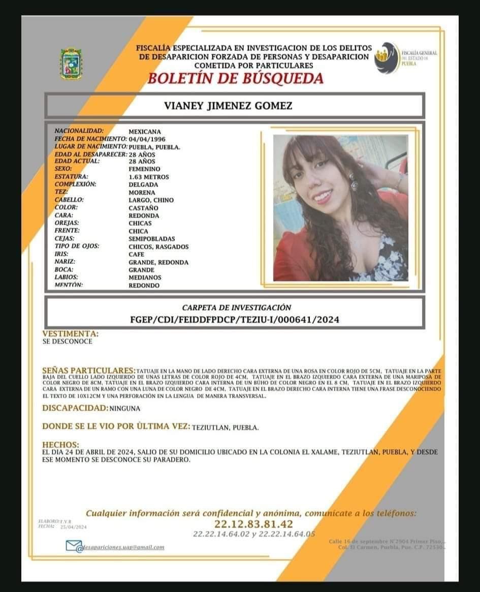 Boletín de búsqueda Vianey Jiménez Gómez 