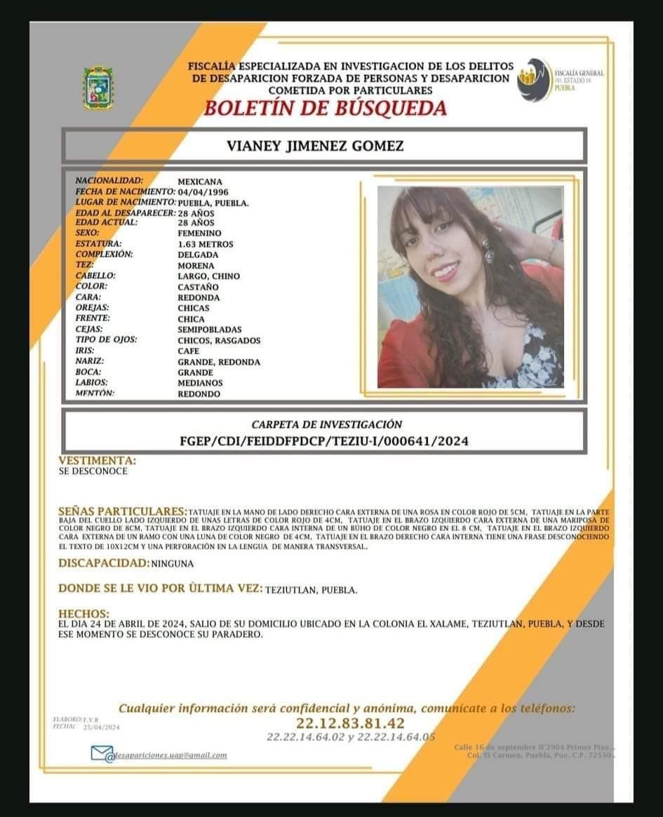 Boletín de búsqueda Vianey Jiménez Gómez