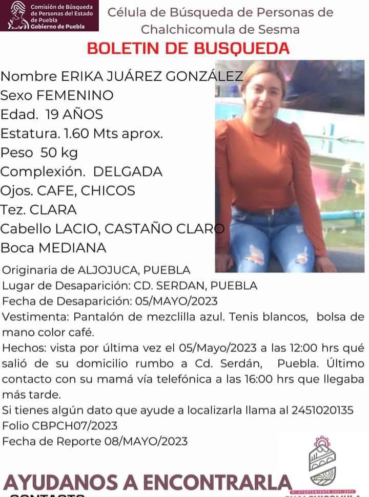 Boletin de busqueda Erika Juárez González