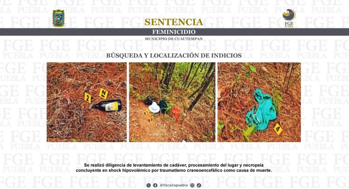 Localización de indicios del crimen Fuente: FGE Puebla