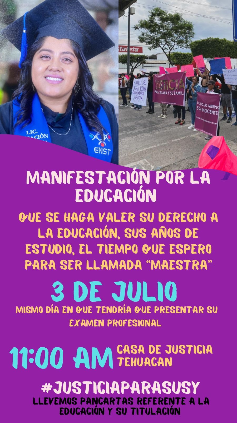 Manifestación por la injusta aprehensión de Susana Rojas en Tehuacan 