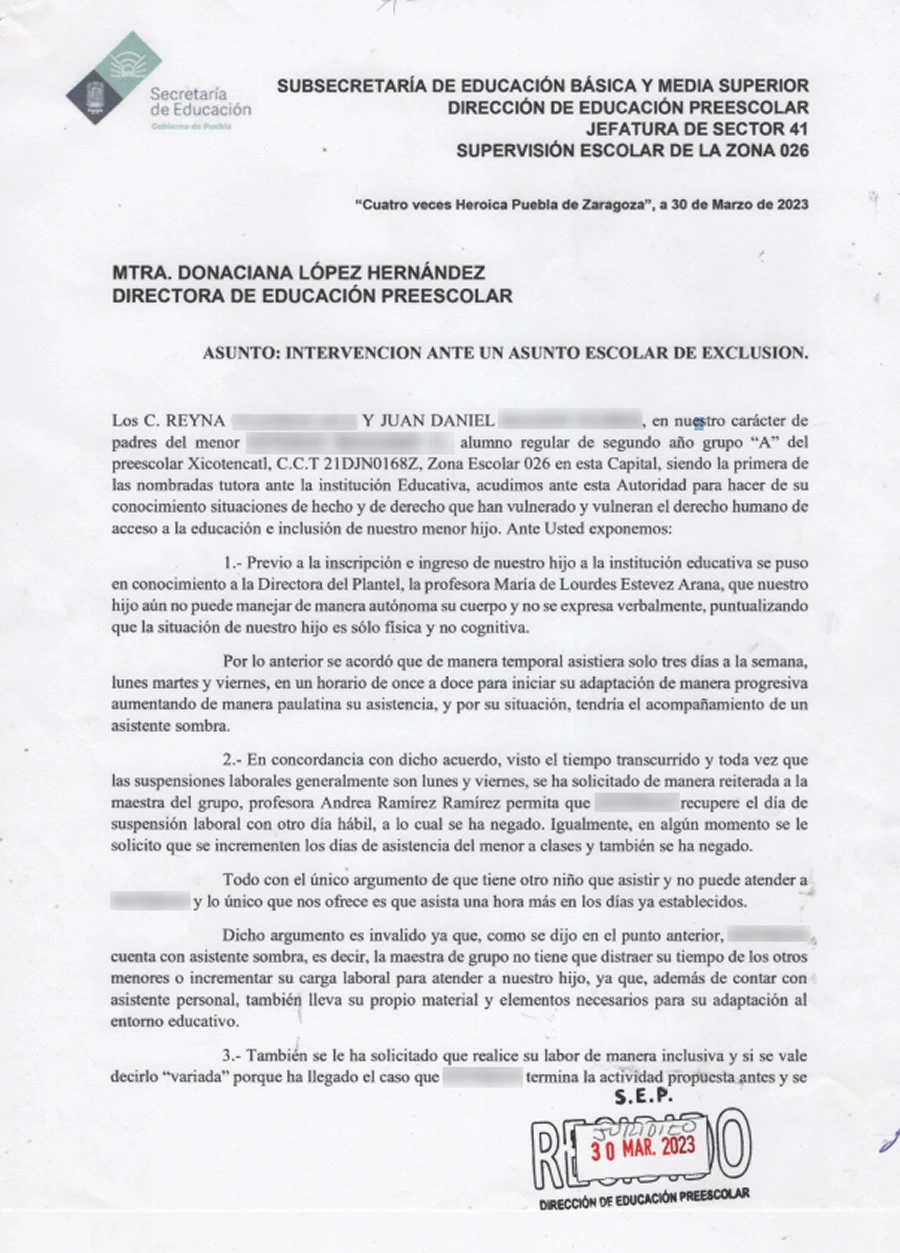 ficio denunciando las irregualridades institucionales y excluyentes