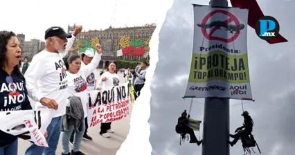 Activistas de Greenpeace escalaron el asta bandera del Z&oacute;calo capitalino para exigir al gobierno federal cancelar la megaplanta de amon&iacute;aco de GPO en Topolobampo, Sinaloa.