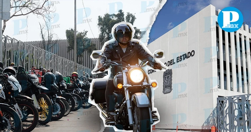 Motociclistas llegan al Congreso para manifestarse contra la Ley Chaleco en Puebla