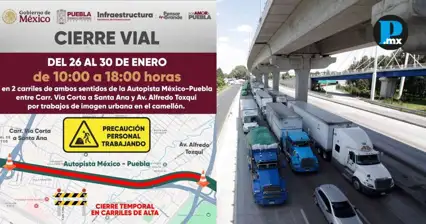 Anuncian cierres viales en la M&eacute;xico-Puebla y la Puebla-Tlaxcala