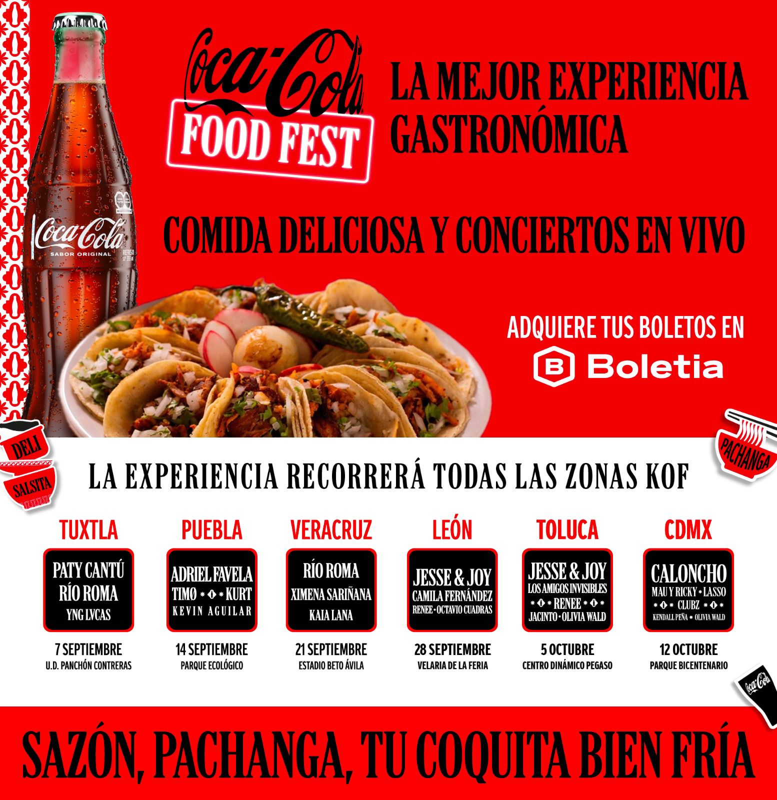 Vive el Coca-Cola FoodFest en Puebla el 14 de septiembre. Gastronomía y música en el Parque Ecológico