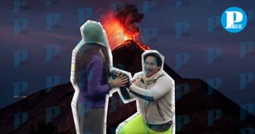 Justo en la pedida de mano, el volcán entró en erupción, bañando su cima con un destello de lav