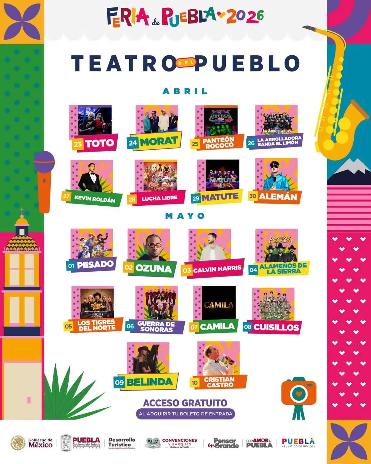 Calendario del Teatro del Pueblo de la Feria de Puebla 2026
