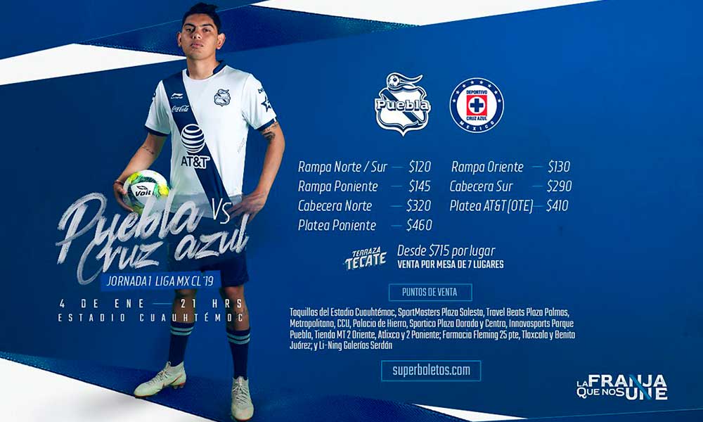 Estos son los precios para el Club Puebla frente a Cruz Azul 