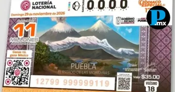 Billete conmemorativo del Sorteo Zodiaco Especial 1770 de la Loter&iacute;a Nacional, inspirado en los volcanes de Puebla.