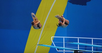 Paola Pineda y Arantxa Chavez, campeonas panamericanas de Trampolín 3 metros sincronizados.