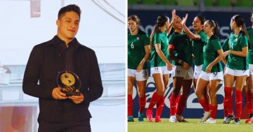 Osmar Olvera y equipo femenil de futbol.