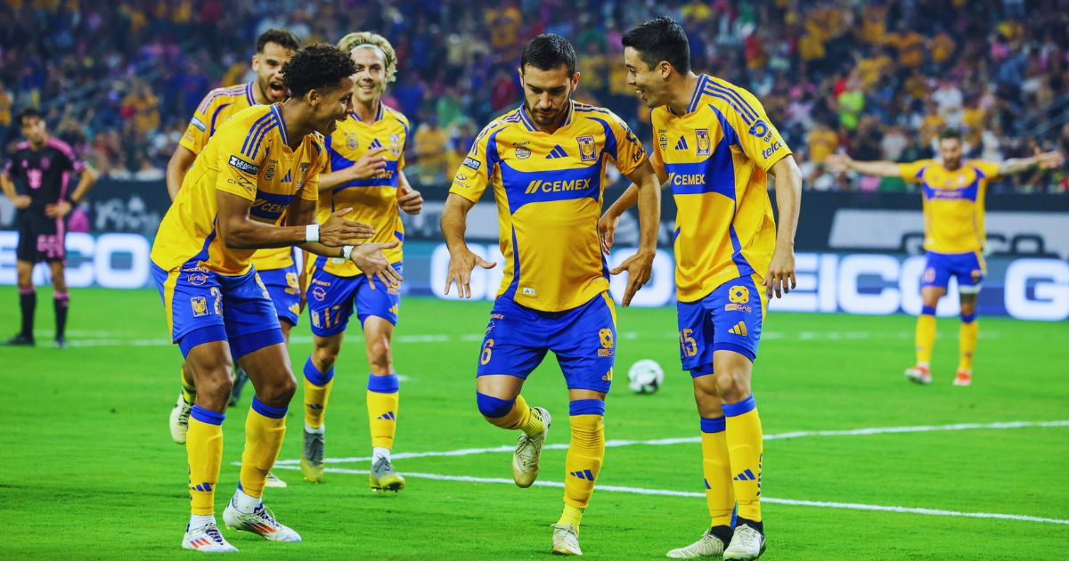 Tigres festejando su trunfo ante Inter de Miami