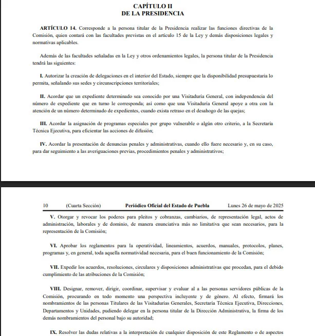 Reglamento Vigente de la CEDH con funciones de la presidencia del organismo