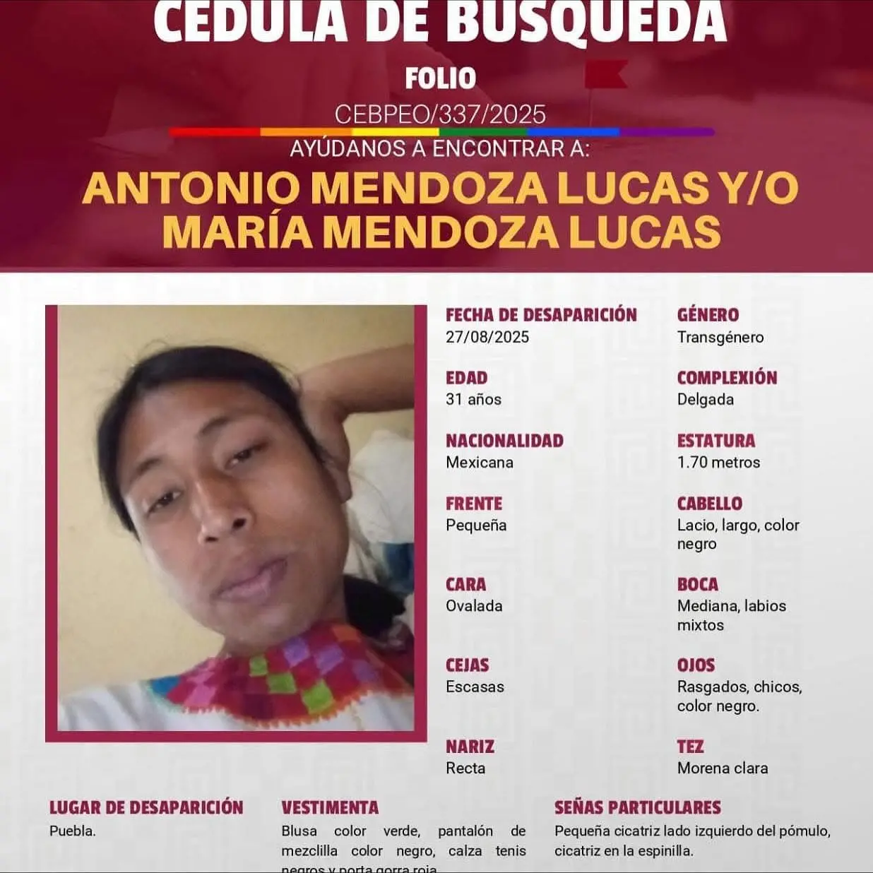 Foto de Comisión Estatal de Búsqueda de Personas Desaparecidas de Oaxaca / Ficha de búsqueda