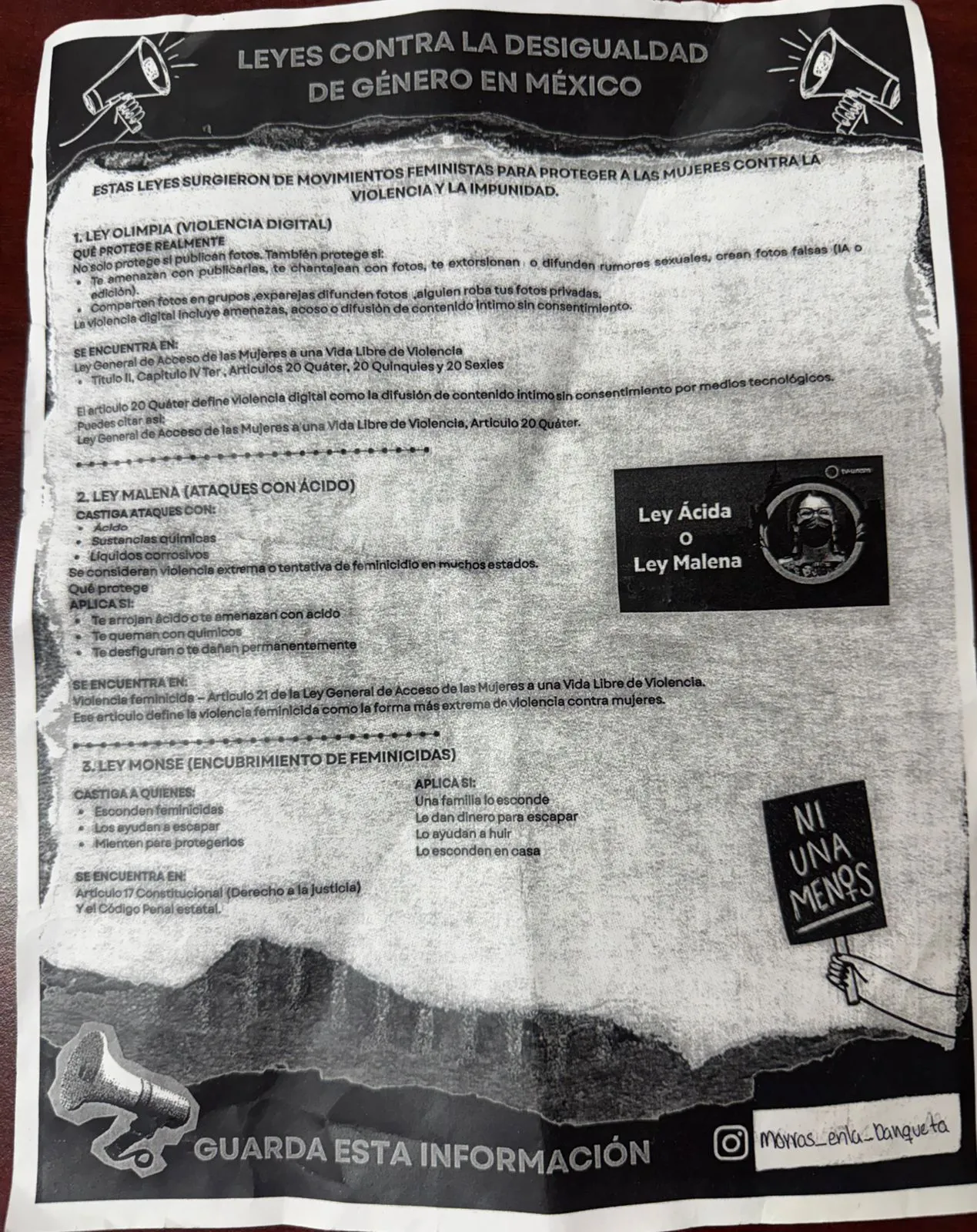 En una hoja circularon las leyes que defienden a las mujeres.