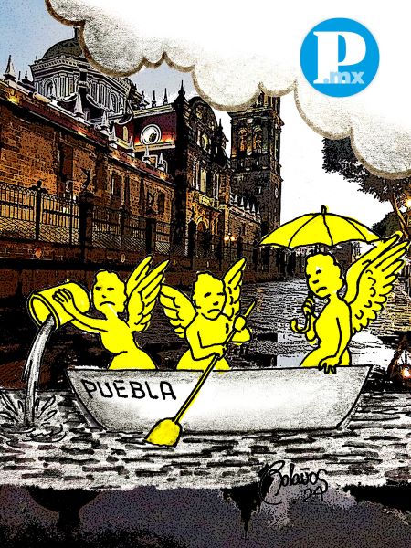 Puebla de Los Ángeles pasó a ser Puebla de las inundaciones. Ya ni los querubines de la catedral aguantan.