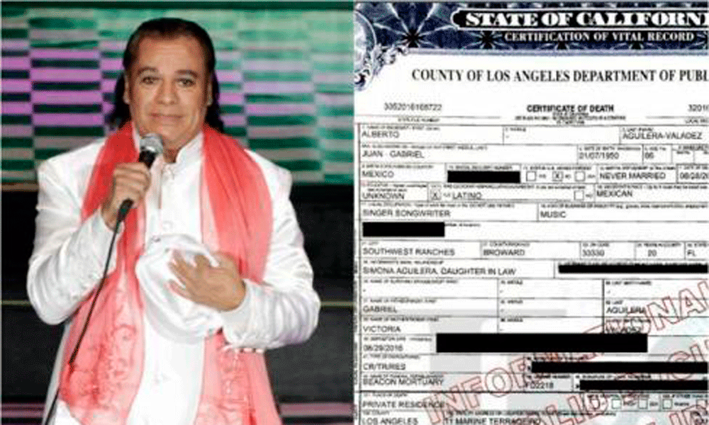 TMZ publica certificado de defunción de Juan Gabriel