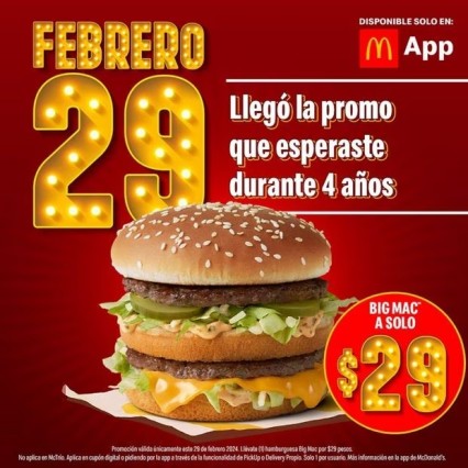 ¿Cuándo y dónde se aplica la promoción de hamburguesas a 29 pesos en McDonald's?