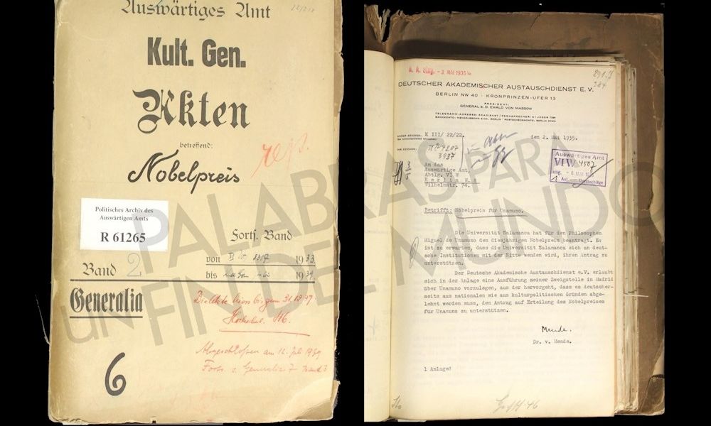 Documento histórico alemán prueba las trampas contra el Nobel a Unamuno en 1935