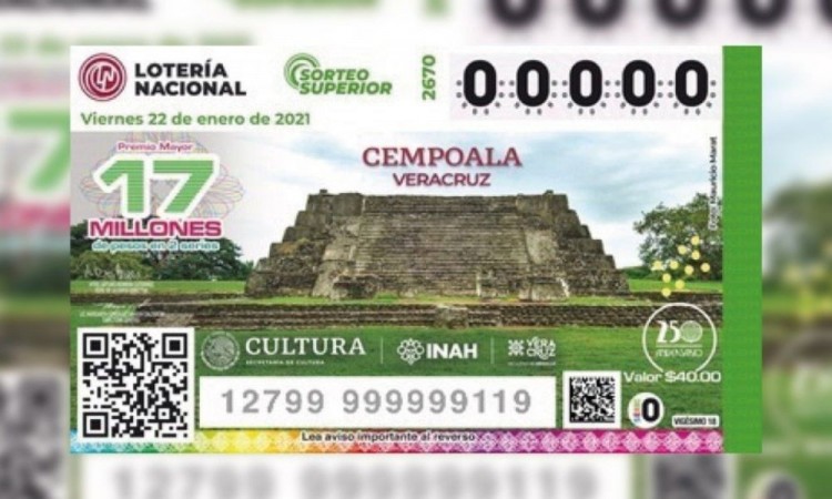 Develación de billete de lotería de Cempoala, Veracruz, tercer motivo de la serie de zonas arqueológicas de México