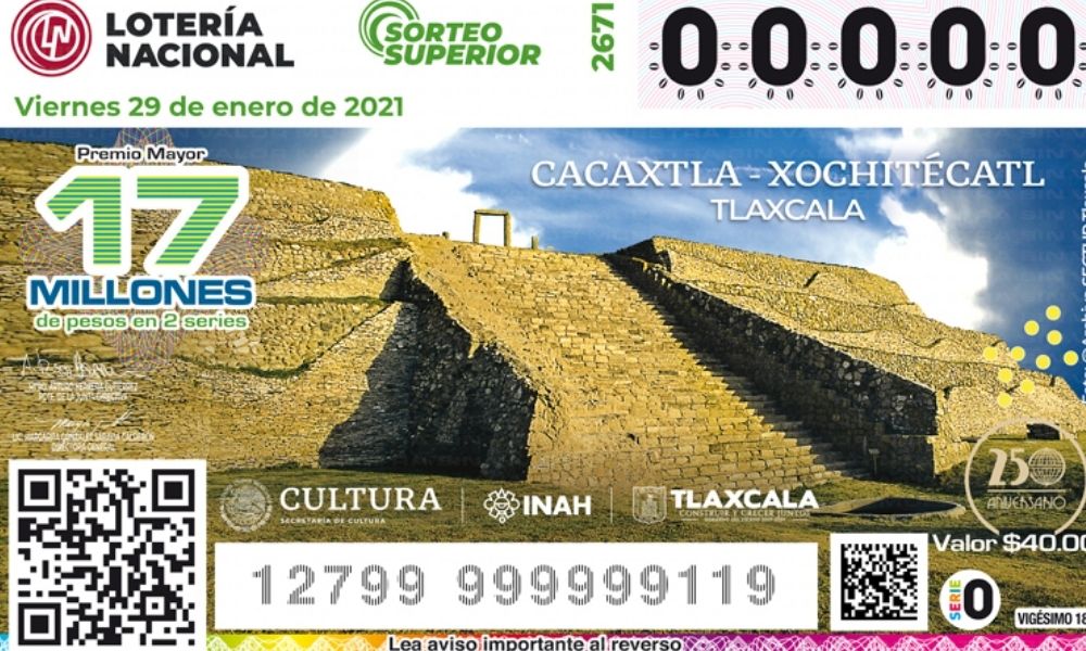 Lotería Nacional devela el billete de Cacaxtla-Xochitécatl, Tlaxcala, el cuarto de la serie dedicada a las zonas arqueol