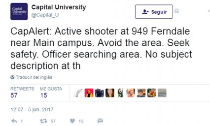 Reportan tiroteo a un costado de Capital University en Ohio