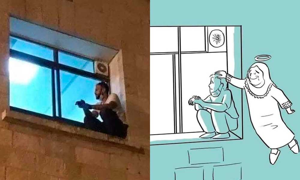 Palestino trepa hacia una ventana de hospital para despedirse de su madre contagiada de Covid
