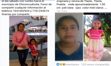 Desaparecen madre e hija en Huauchinango