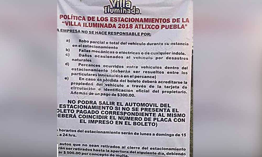 Rechazan costo de estacionamientos en Villa Iluminada