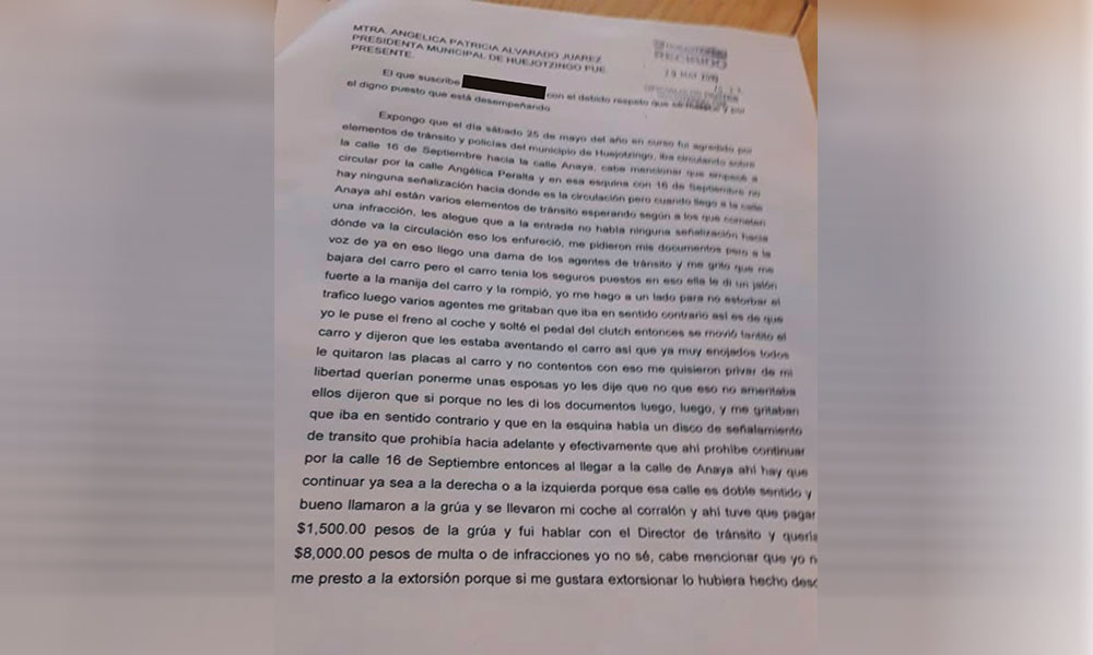 Denuncian a titular de Tránsito de Huejotzingo