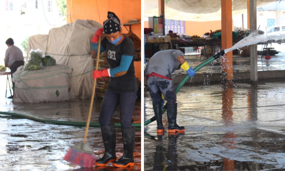 Sanitizan espacios públicos en Tecomatlán