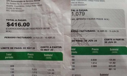 En Tehuac&aacute;n, pagan la luz hasta $1,500 en pandemia