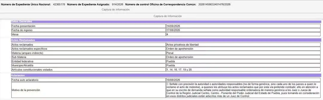 El amparo promovido por Ariadna Ayala fue presentado el 14 de agosto