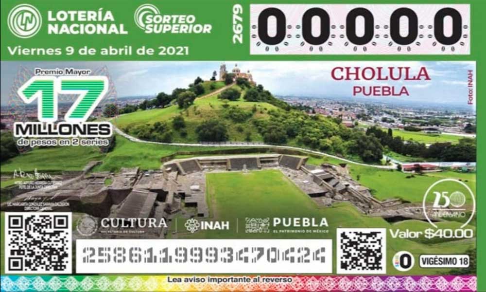 La zona arqueológica de Cholula circula por México en el nuevo billete de lotería 