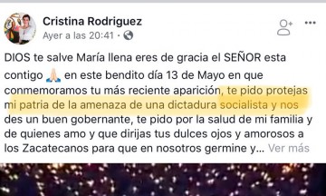 Primera dama de Zacatecas pide a Dios que proteja a México de convertirse en una dictadura socialista