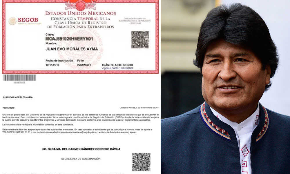 Gobierno federal otorga CURP a Evo Morales