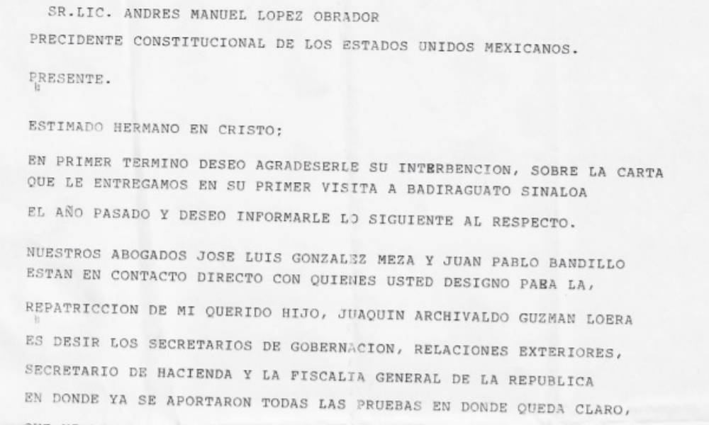 Mamá de El Chapo le escribe carta a AMLO