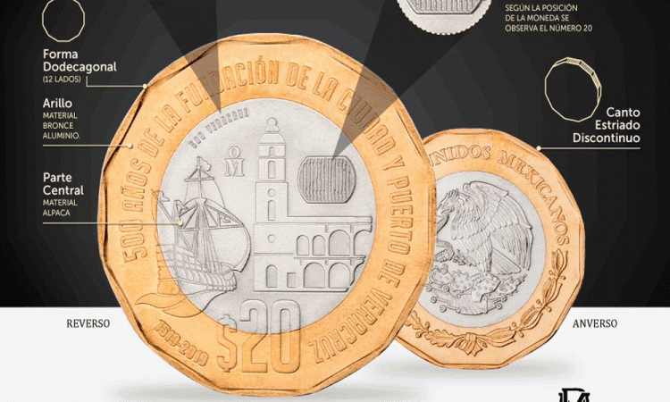 Lanza Banxico moneda conmemorativa  por fundación del Puerto de Veracruz