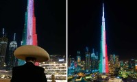El edificio más alto, Burj Khalifa se ilumina con la bandera mexicana