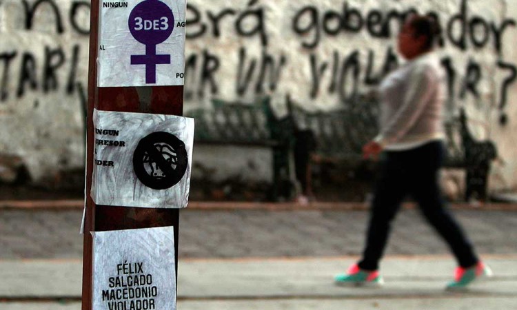 Feministas realizan pintas contra Felix Salgado Macedonio, acusado de violación