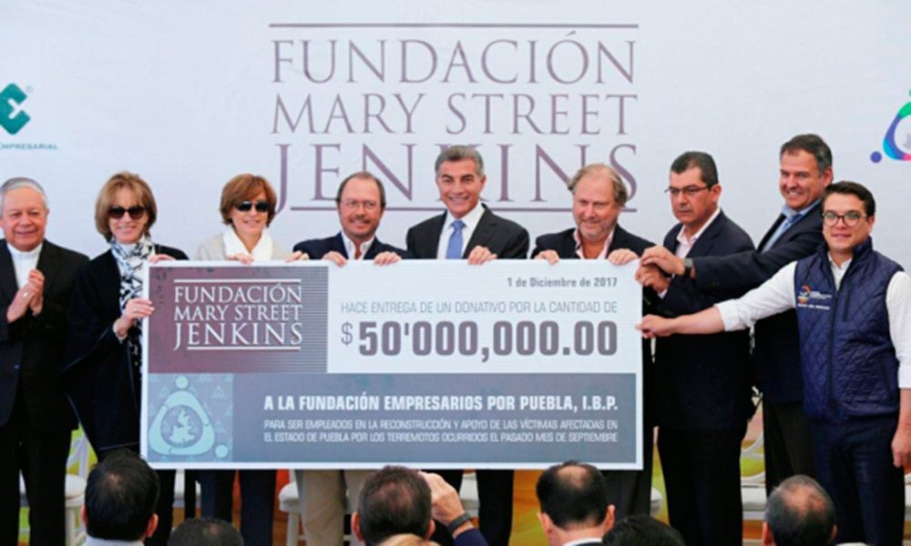 Fundación Mary Street Jenkins dona 50 mdp para reconstrucción en Puebla