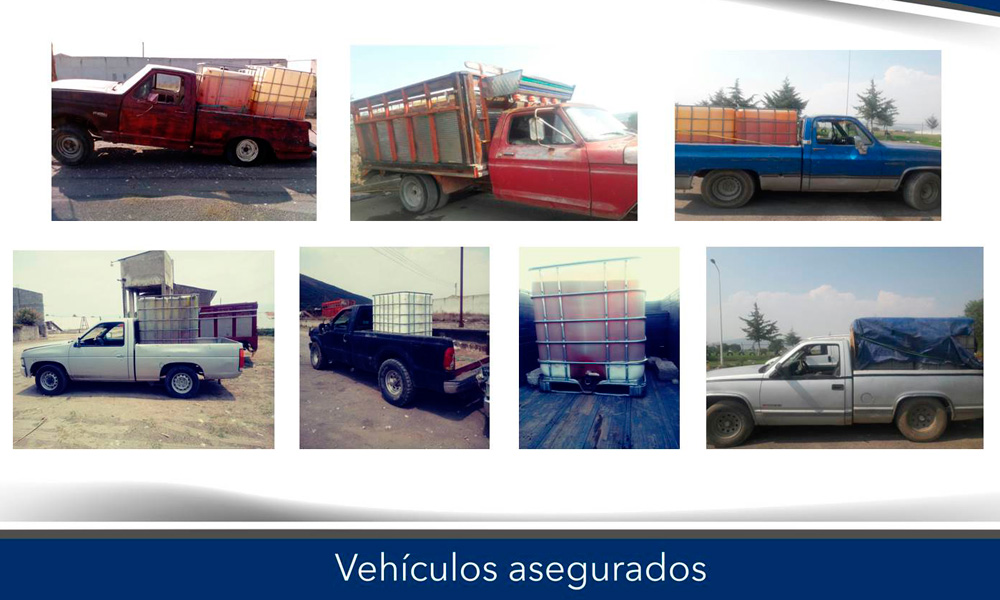 Aseguran 7 camionetas y combustible a huachicoleros