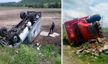 Impactan troca y camión en Atlixco y Tilapa 